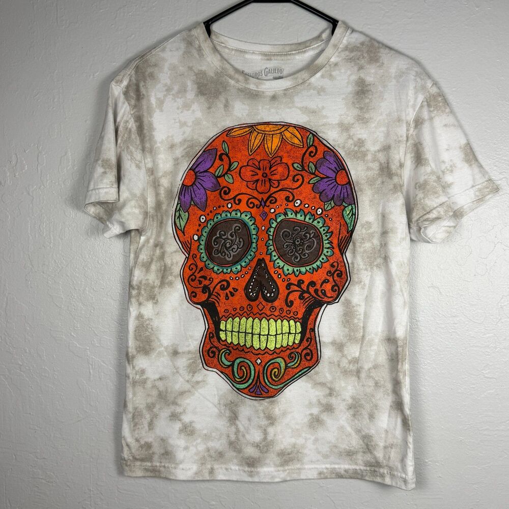 Fosforos Galileo Women’s S Sugar Skull Graphic T Shirt Tie Dye Day of the Dead